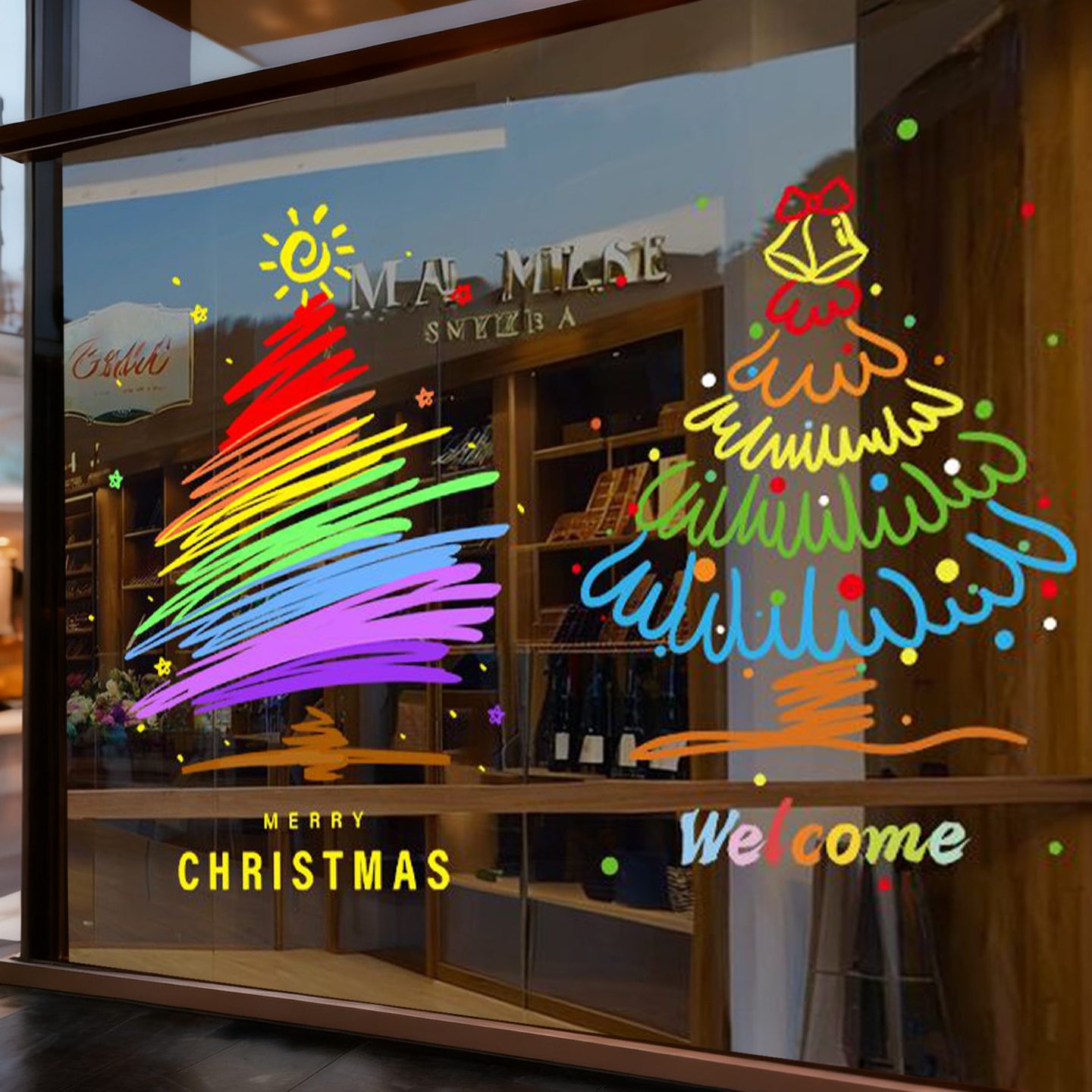 圣诞节装饰贴纸圣诞老人氛围场景布置橱窗玻璃静电贴窗花窗贴商场