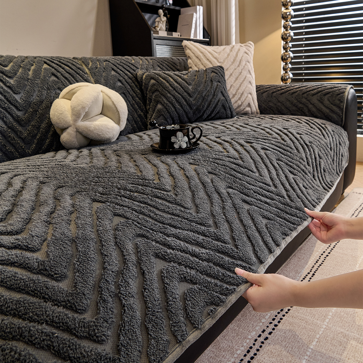 寒冬专属丨提花舒棉绒沙发垫冬天