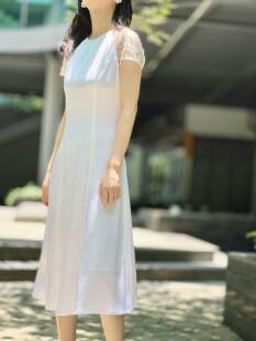 插肩袖 蝴蝶珠管刺绣纱袖 长裙 三醋酸缎 PetalsOnYou月光白垂坠感