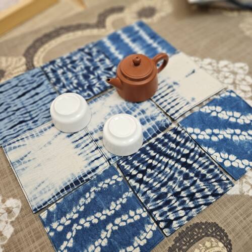 手工扎花扎染纯棉杯垫手作布艺隔热垫茶席装饰壶垫天然草木蓝染