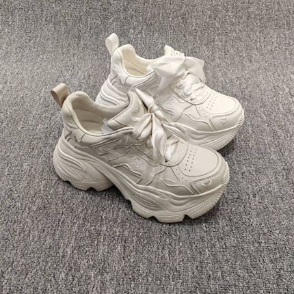 欧洲站2026水村春款厚底老爹鞋丝带电绣7厘米街头休闲女鞋潮圆头