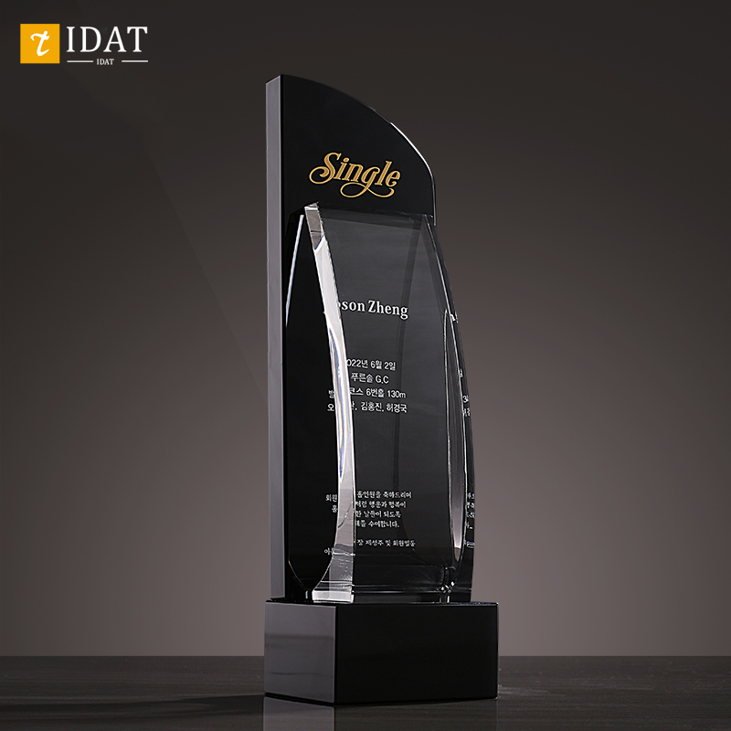 水晶奖杯定制定做创意黑水晶高尔夫一杆进洞single奖牌荣誉纪念品