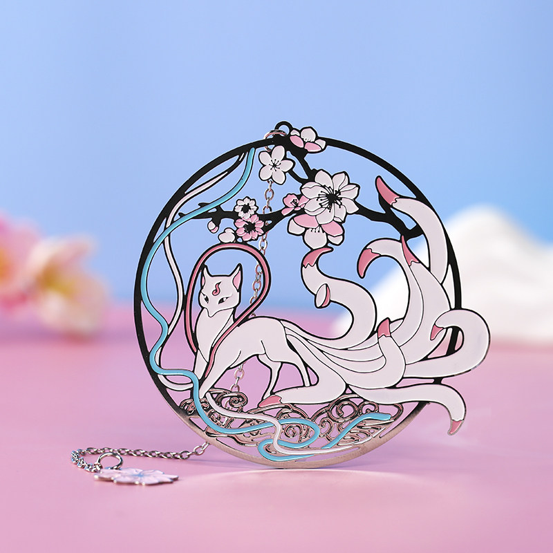 可爱金属黄铜九尾灵狐吊坠书签 精美复古典中国风创意简约文艺小清新