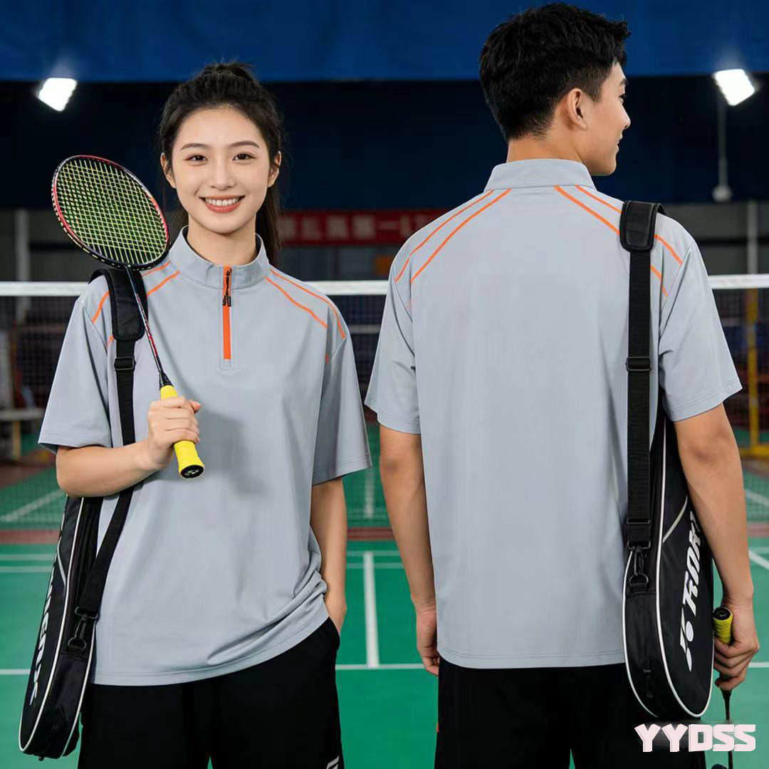 2026羽毛球服男女立领短袖公开赛半拉链t恤情侣速干运动服定制