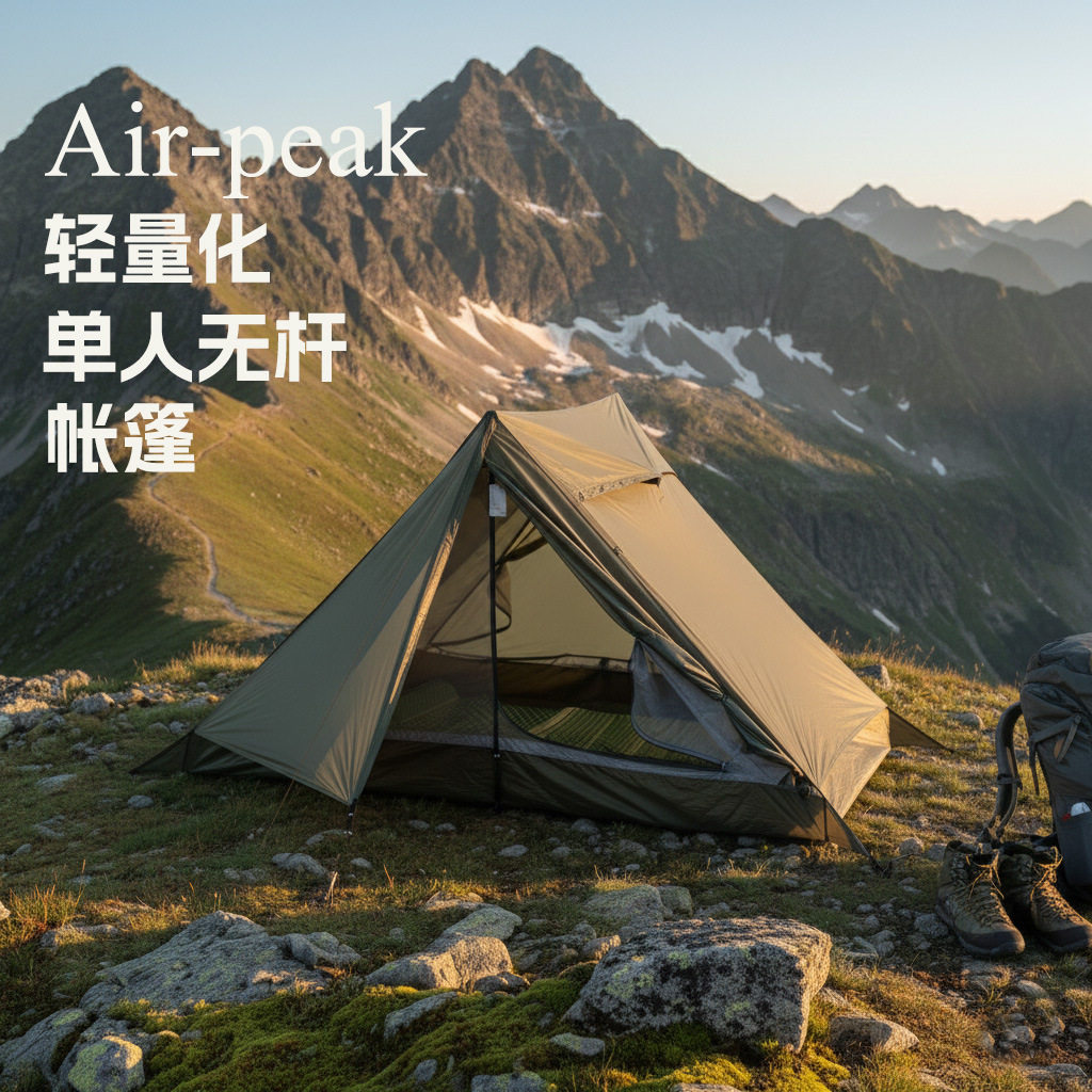 户外无杆金字塔登山帐单层轻量化摩旅徒步防蚊四季通用单人帐篷