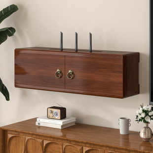 wifi电视机顶盒路由器收纳盒实木挂墙壁挂式电视柜插座遮挡置物架