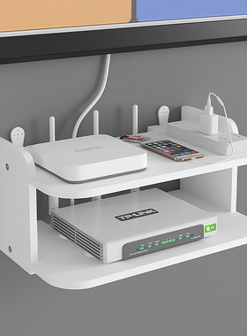 wifi放墙壁电视挂墙上机顶盒路由器放置架置物收纳免打孔托架支架