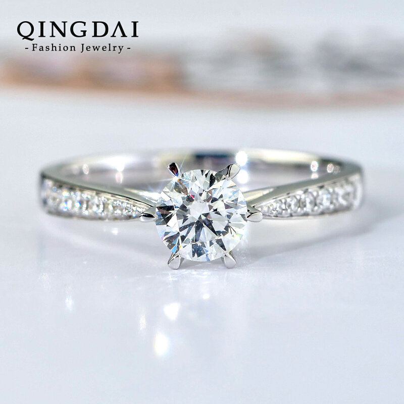 轻戴 18k白金50分钻石定制裸钻戒托 六爪镶钻显钻订婚求婚女戒指