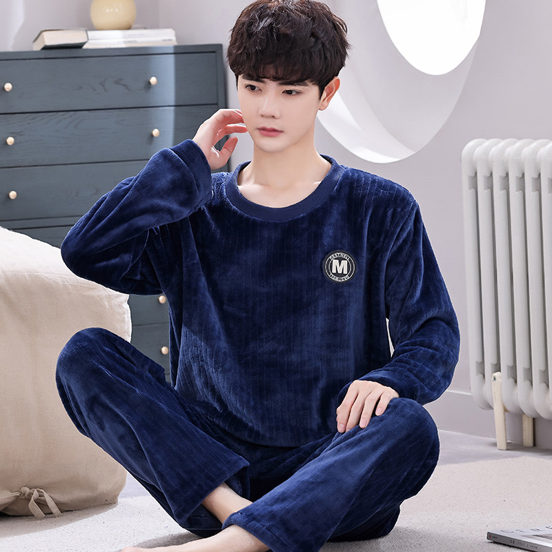 男士法兰绒简约家居服大码