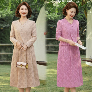 中年妈妈秋天连衣裙洋气2025新款中老年女装长袖时尚气质裙子女款