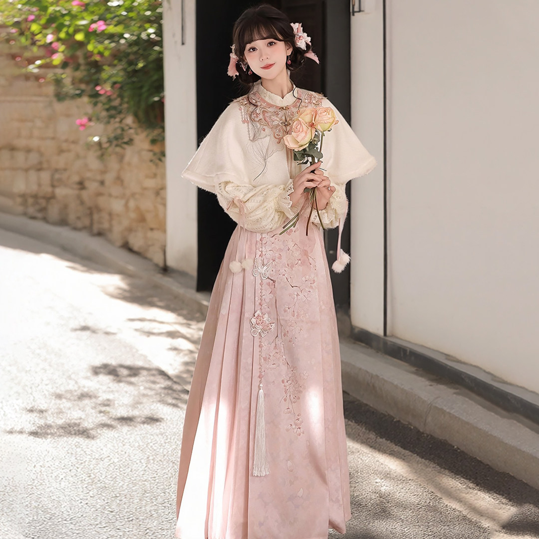 新中式汉服马面裙中国风改良原创落樱雪云肩粉色日常全套披肩女款,女装/女士精品,汉服套装,淘宝优惠券,粉丝福利购,淘宝优惠卷
