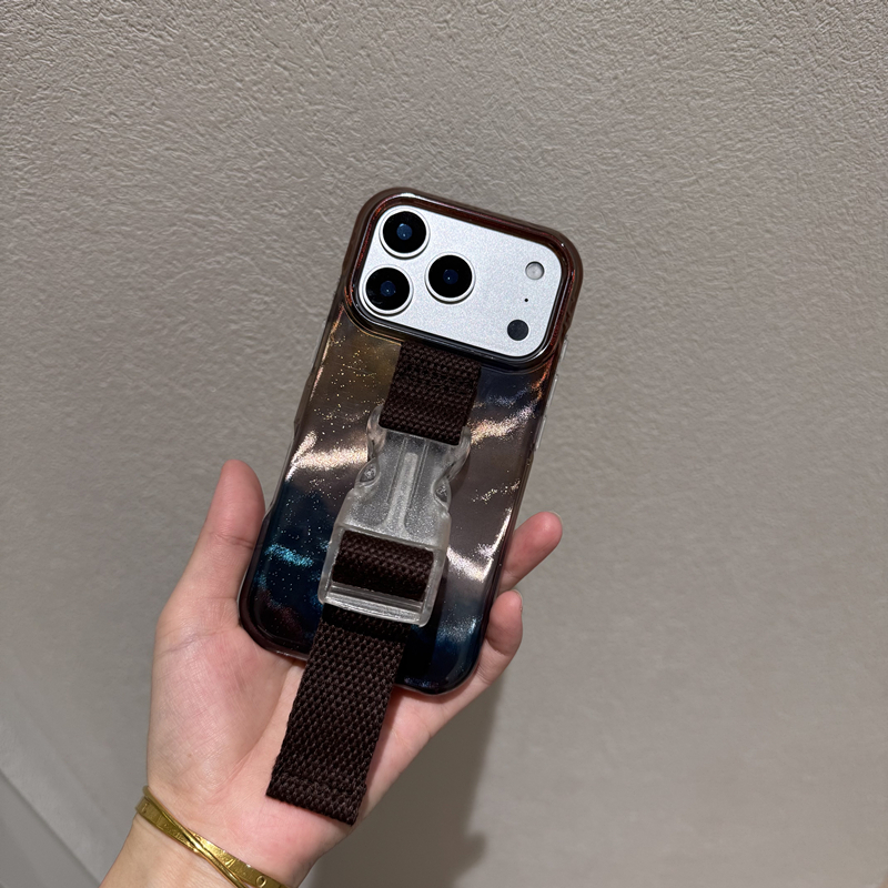 秋冬高级感星空晕染腕带适用苹果17 Pro Max手机壳16 15原创创意支架13 14小众设计感缝线腕带