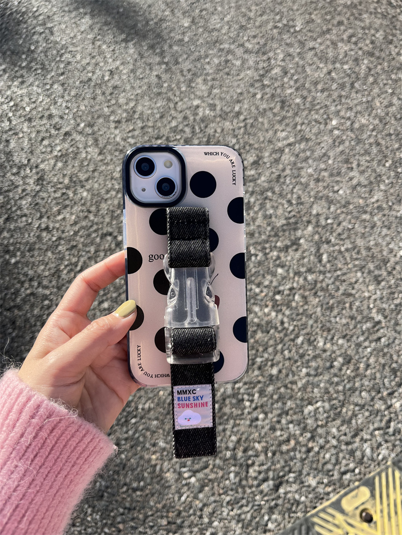 适用苹果波点牛仔腕带手机壳