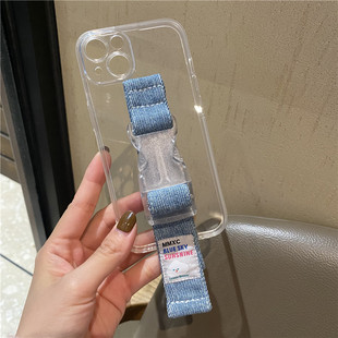 ins适用苹果17 16 15 14 13ProMax手机壳简约透明小众牛仔腕带华为mate60 70 80小米17Pro三星S25u定制型号