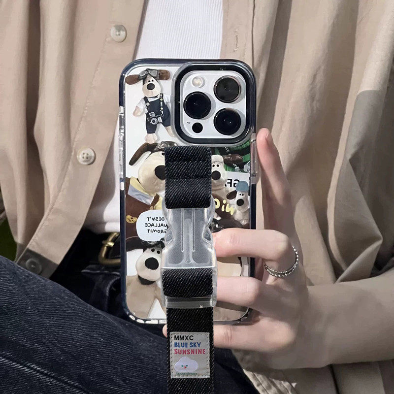 日韩卡通掌门狗适用苹果16 15 14 13 pro max手机壳腕带iphone12 11少女可爱小众牛仔创意支架透明防摔保护套