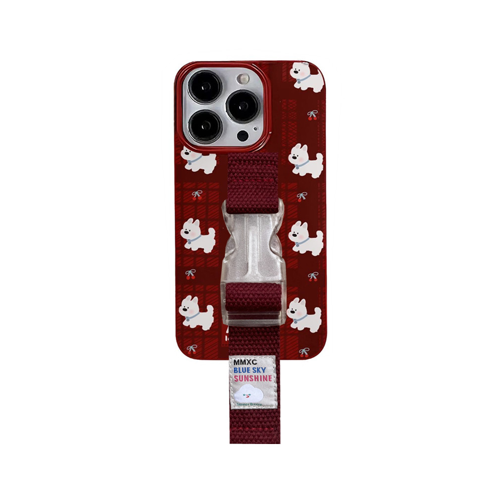 圣诞新年红色小狗腕带适用苹果17 Pro Max手机壳16 15原创创意支架13 14小众少女酒红格子缝线腕带,3C数码配件,手机保护套/壳,淘宝优惠券,粉丝福利购,淘宝优惠卷