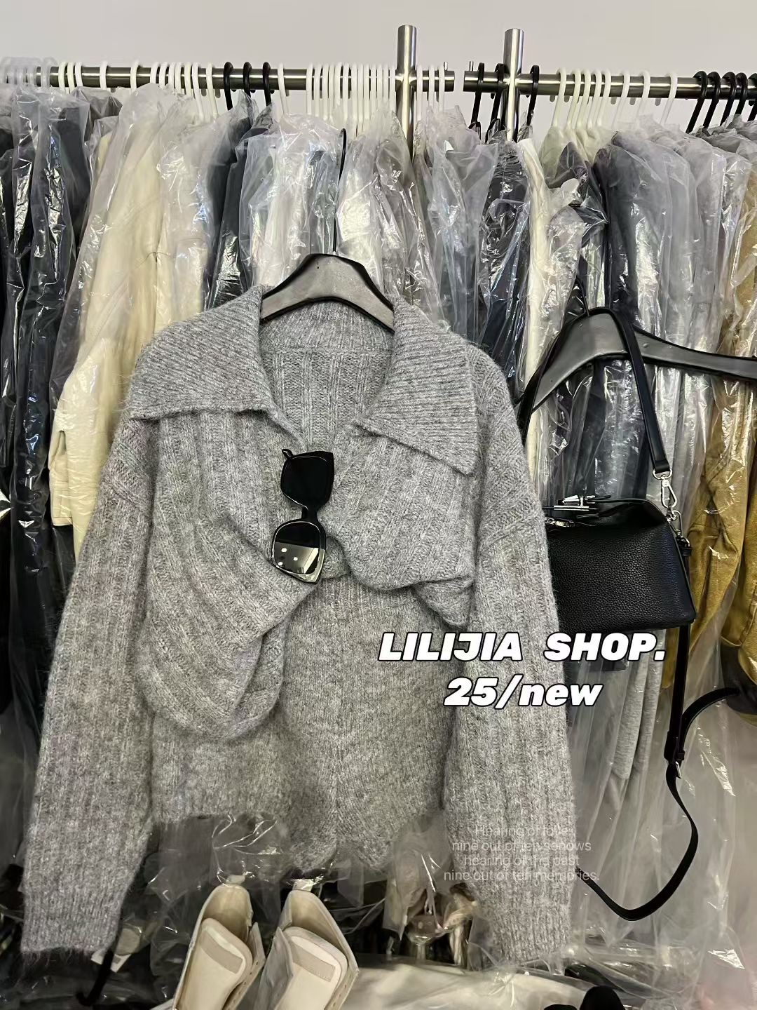 Miss家 2025秋季新款韩版时尚百搭显瘦宽松翻领针织衫+半身裙套装