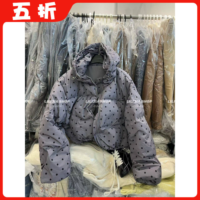 【五折】2025秋冬新款韩版时尚百搭宽松波点连帽羽绒服外套