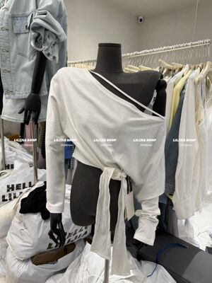 Miss家 2026新款韩版时尚百搭显瘦气质斜肩绑带防晒长袖T恤