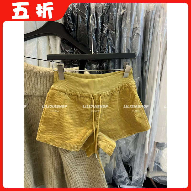 【五折】辣妹高腰抽绳运动超短裤女秋季灯芯绒韩版小个子休闲裤女