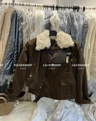 Miss家 2025秋冬韩版时尚宽松显瘦毛领加厚夹克外套女牛仔裙套装