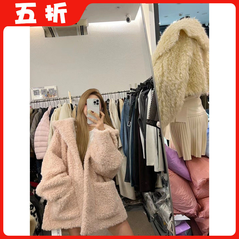 【五折】2025秋冬新款韩版时尚百搭宽松显瘦连帽羊羔毛加厚外套女,女装/女士精品,短外套,淘宝优惠券,粉丝福利购,淘宝优惠卷