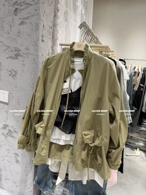 Miss家 赵露思同款半高领木耳边外套女2026春夏季收口袖抽褶上衣