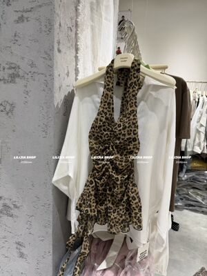 Miss家 2026新款韩版时尚百搭显瘦豹纹挂脖吊带背心女