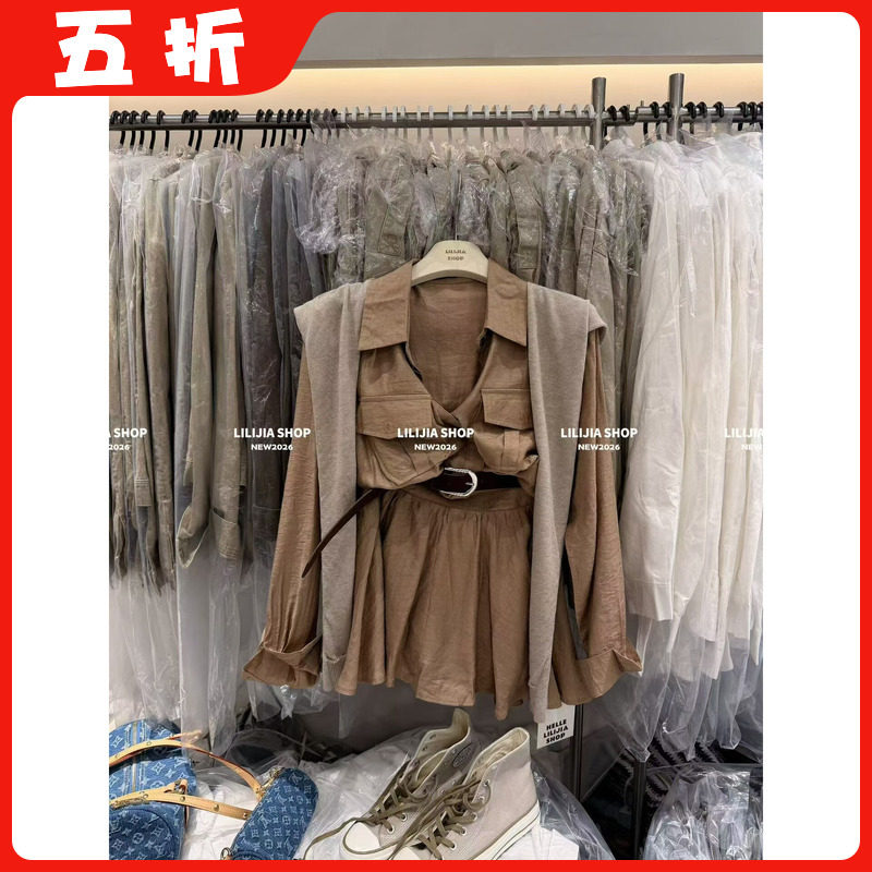 【五折】高级感赫本风收腰显瘦衬衫连衣裙女秋26秋新款气质工装裙