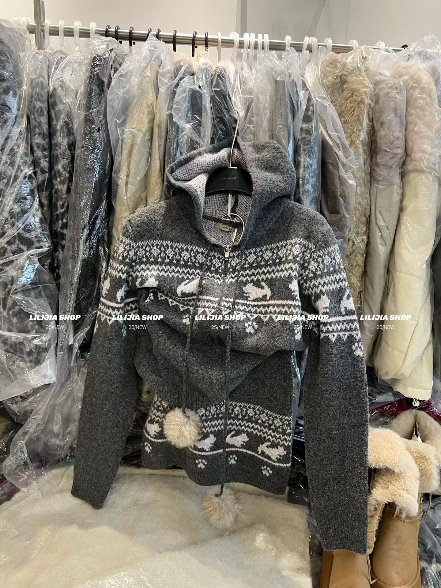 Miss家 针织毛衣套装女秋冬季穿搭一整套装连帽毛衣新年战袍过年