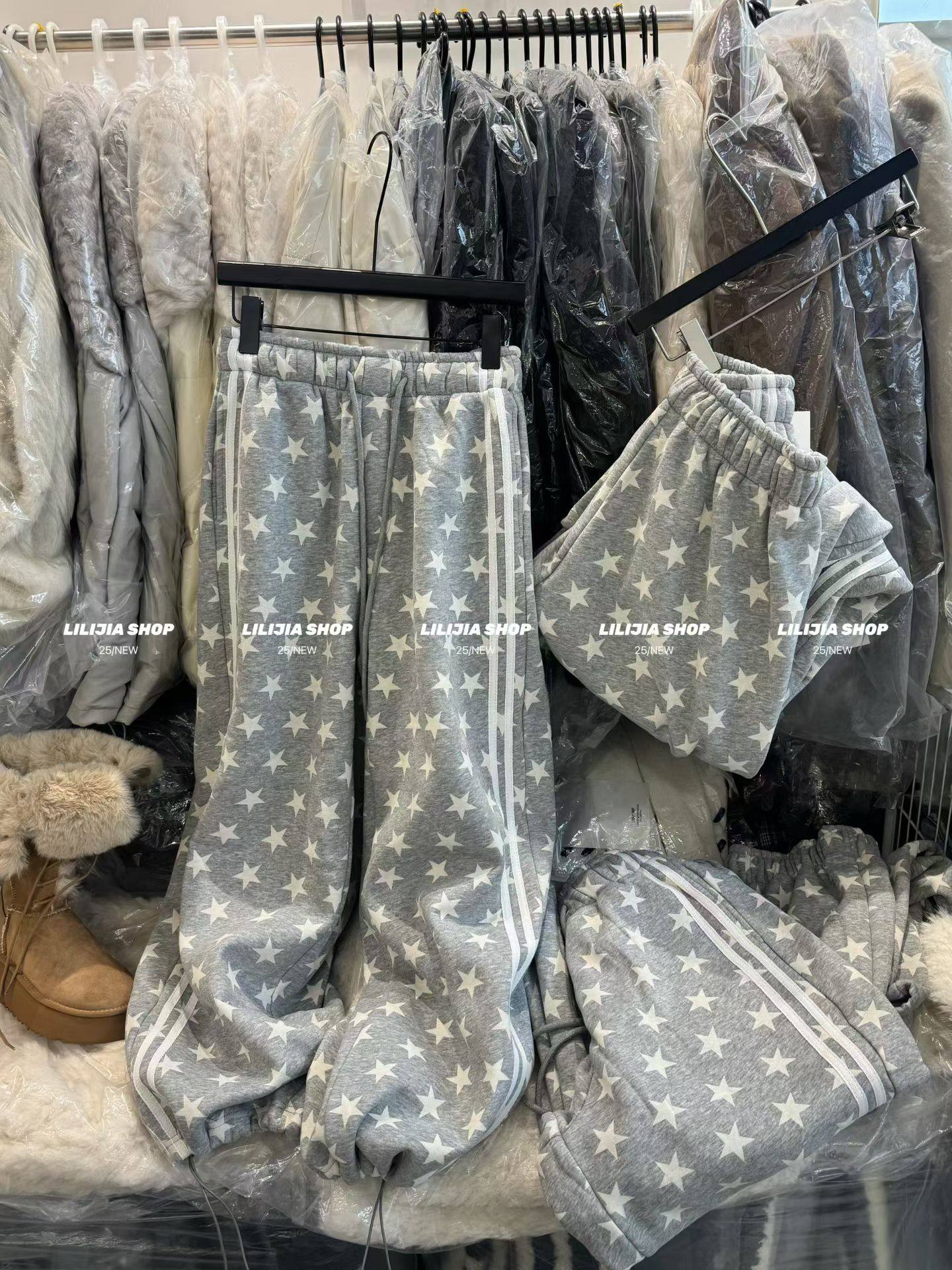 Miss家 2025新款星星印花百搭高腰休闲阔腿裤宽松加绒运动裤卫裤,女装/女士精品,卫裤,淘宝优惠券,粉丝福利购,淘宝优惠卷