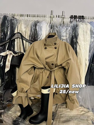 Miss家 2025秋季新款韩版时尚百搭显瘦宽松立领系带长袖风衣外套