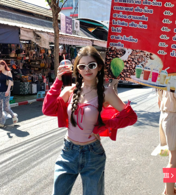 Miss家 美式复古挂脖吊带女撞色设计感系带无袖背心修身显瘦辣妹