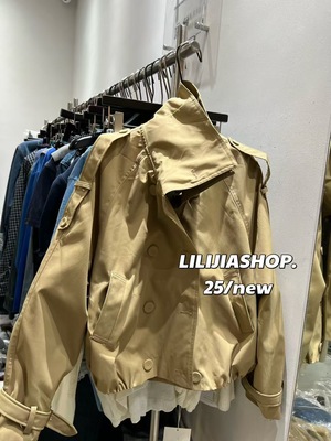 Miss家 高级立领短款双排扣风衣女欧货秋季英伦风显瘦卡其色外套