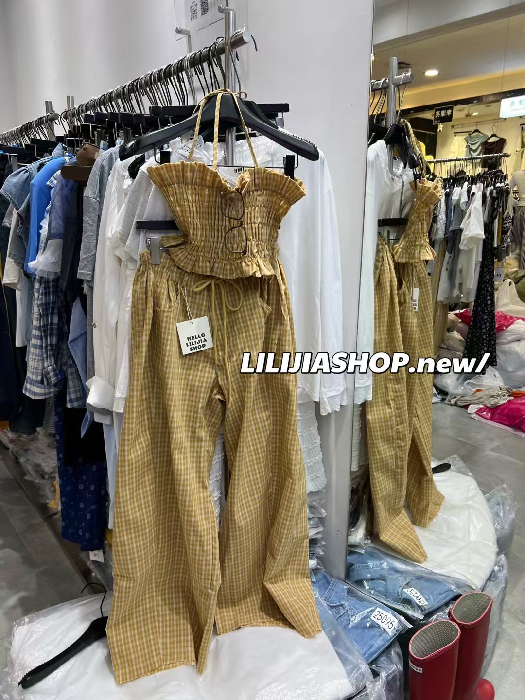 Miss家 2025夏季新款韩版时尚简约百搭宽松显瘦格子背心抹胸套装