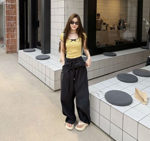 Miss家 美式撞色针织短袖t恤女夏季2026新款设计感修身短款上衣