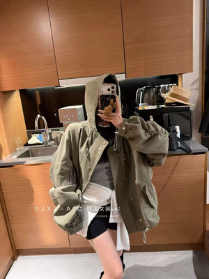 Miss家 2026春季新款韩版时尚百搭显瘦连帽风衣外套女宽松上衣