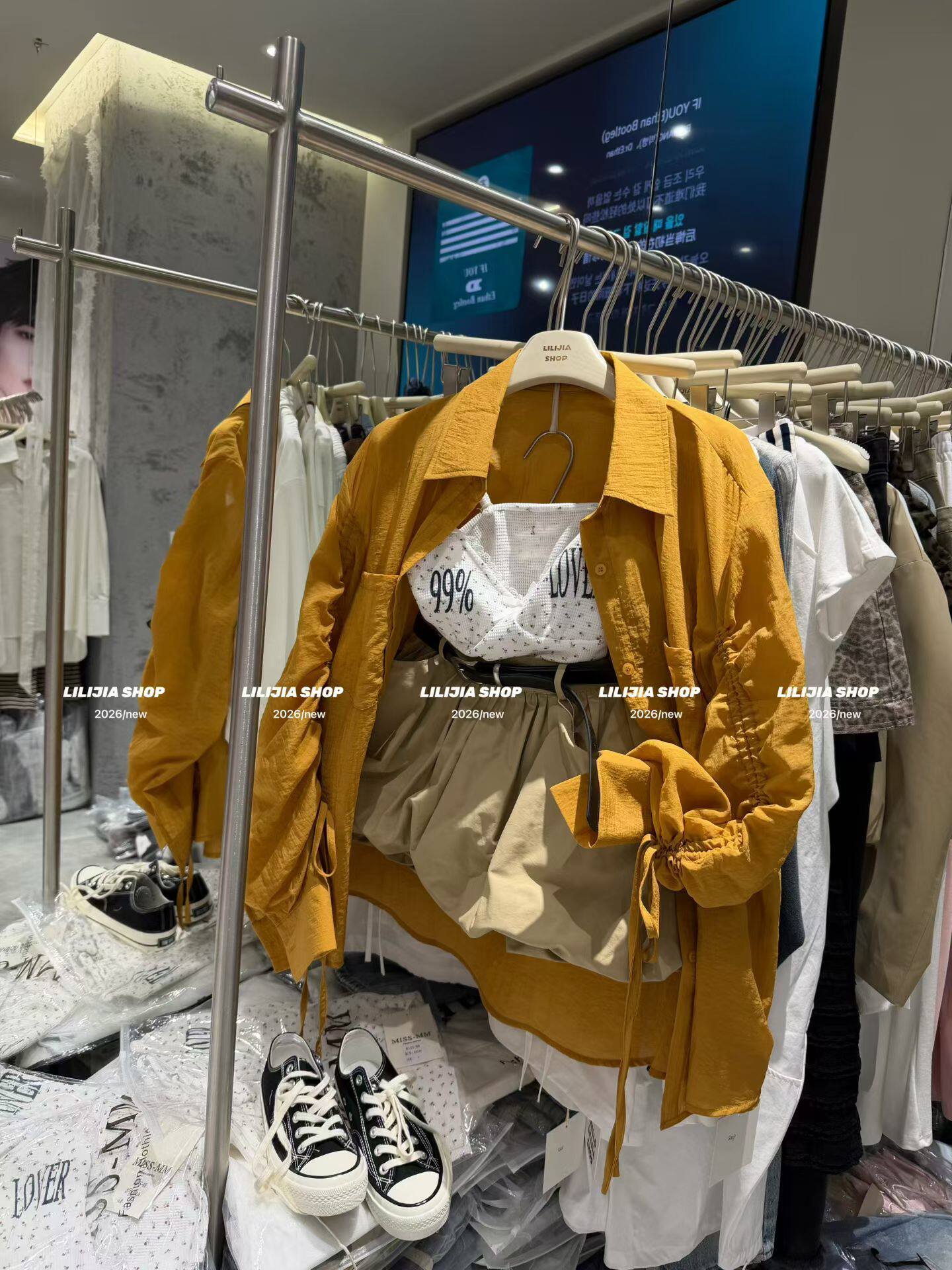 Miss家 2026夏季新款韩版时尚百搭宽松显瘦抽绳衬衫女韩版上衣