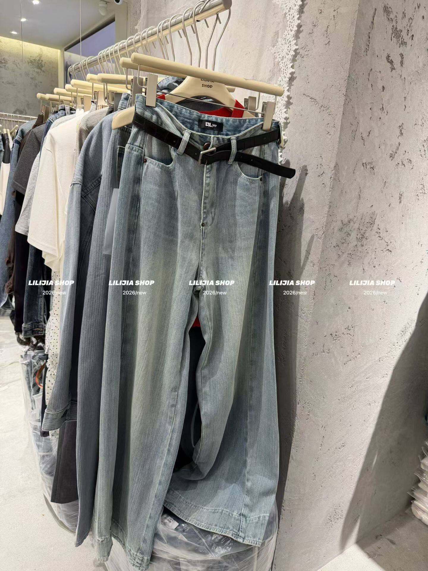 Miss家 2026春季新款韩版时尚百搭显瘦高腰宽松直筒阔腿牛仔裤女