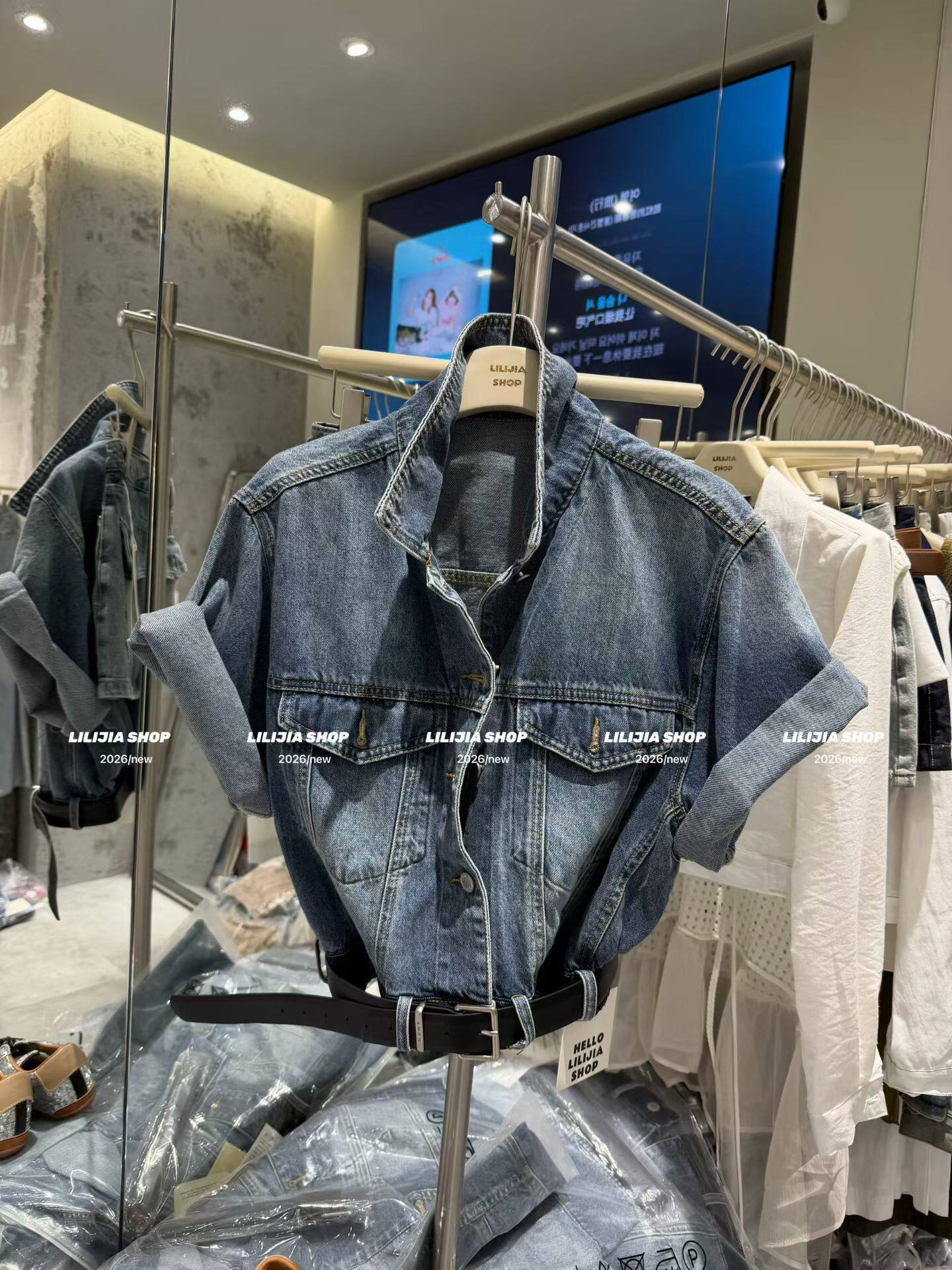 Miss家2026春季新款韩版时尚百搭宽松显瘦牛仔短袖外套女短款夹克