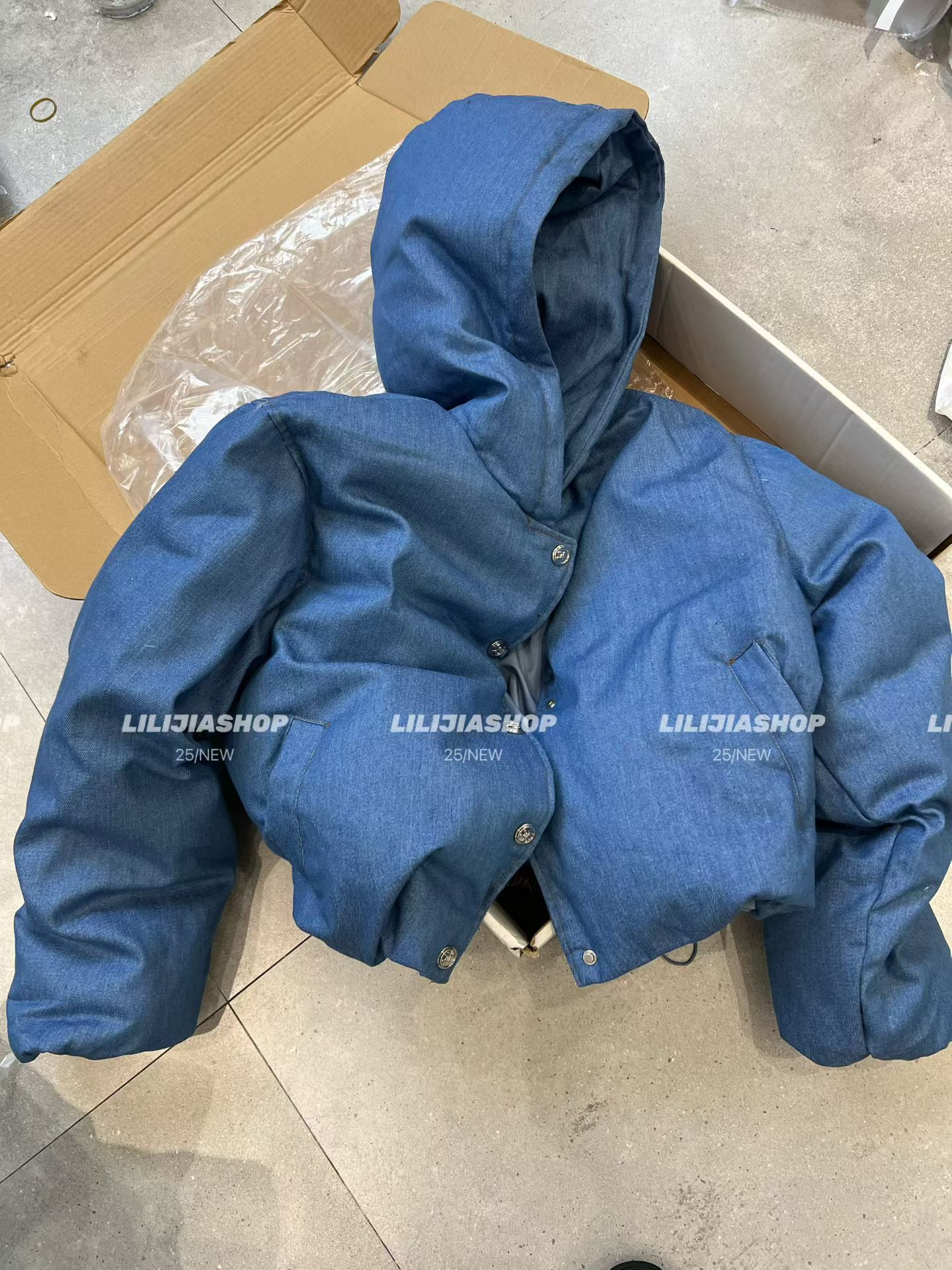 Miss家韩国2025冬季新款时髦宽松牛仔连帽加厚保暖羽绒服女面包服