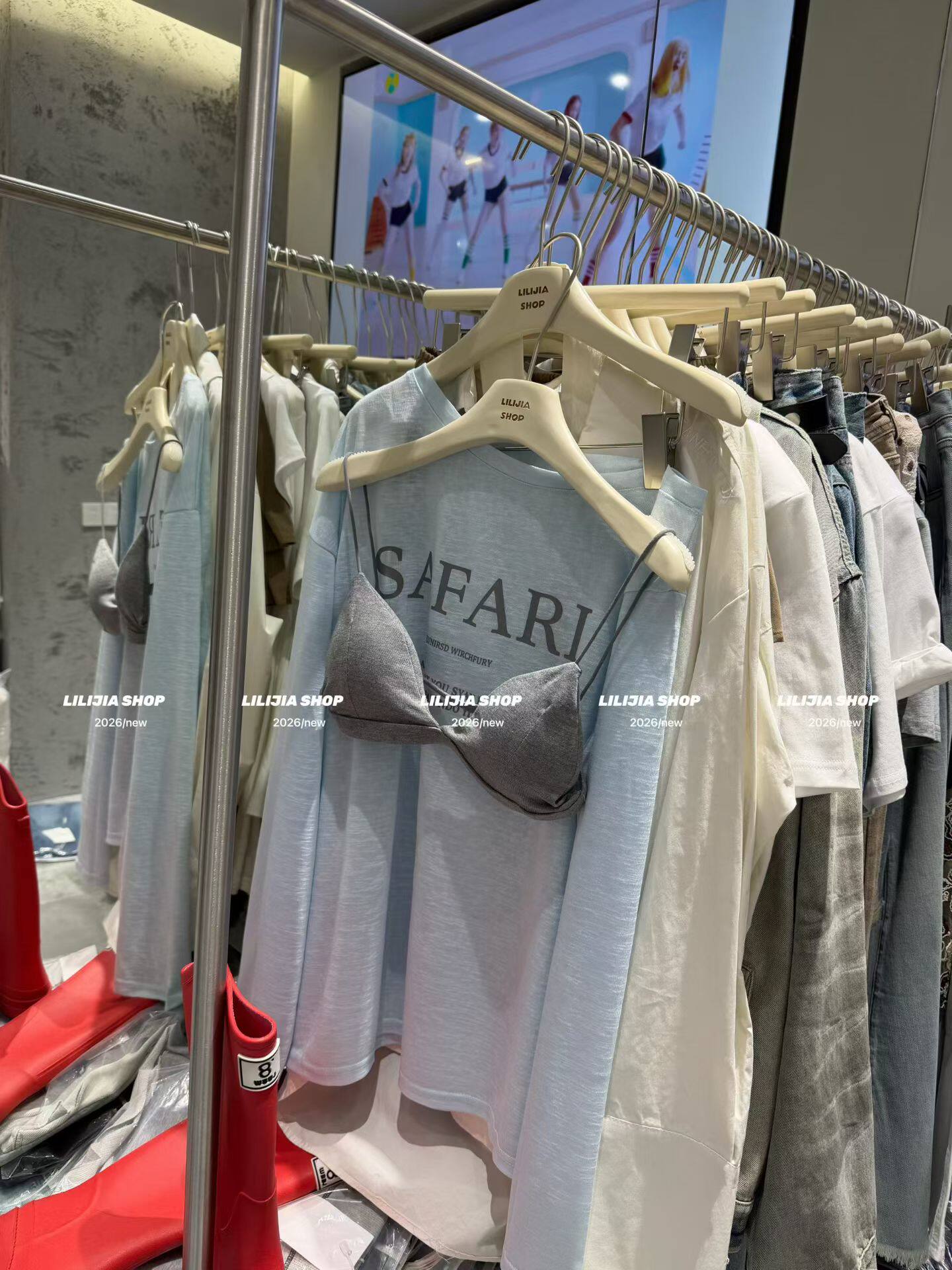 Miss家 韩国东大门长袖t恤女春季薄款宽松辣妹背心两件套防晒衫