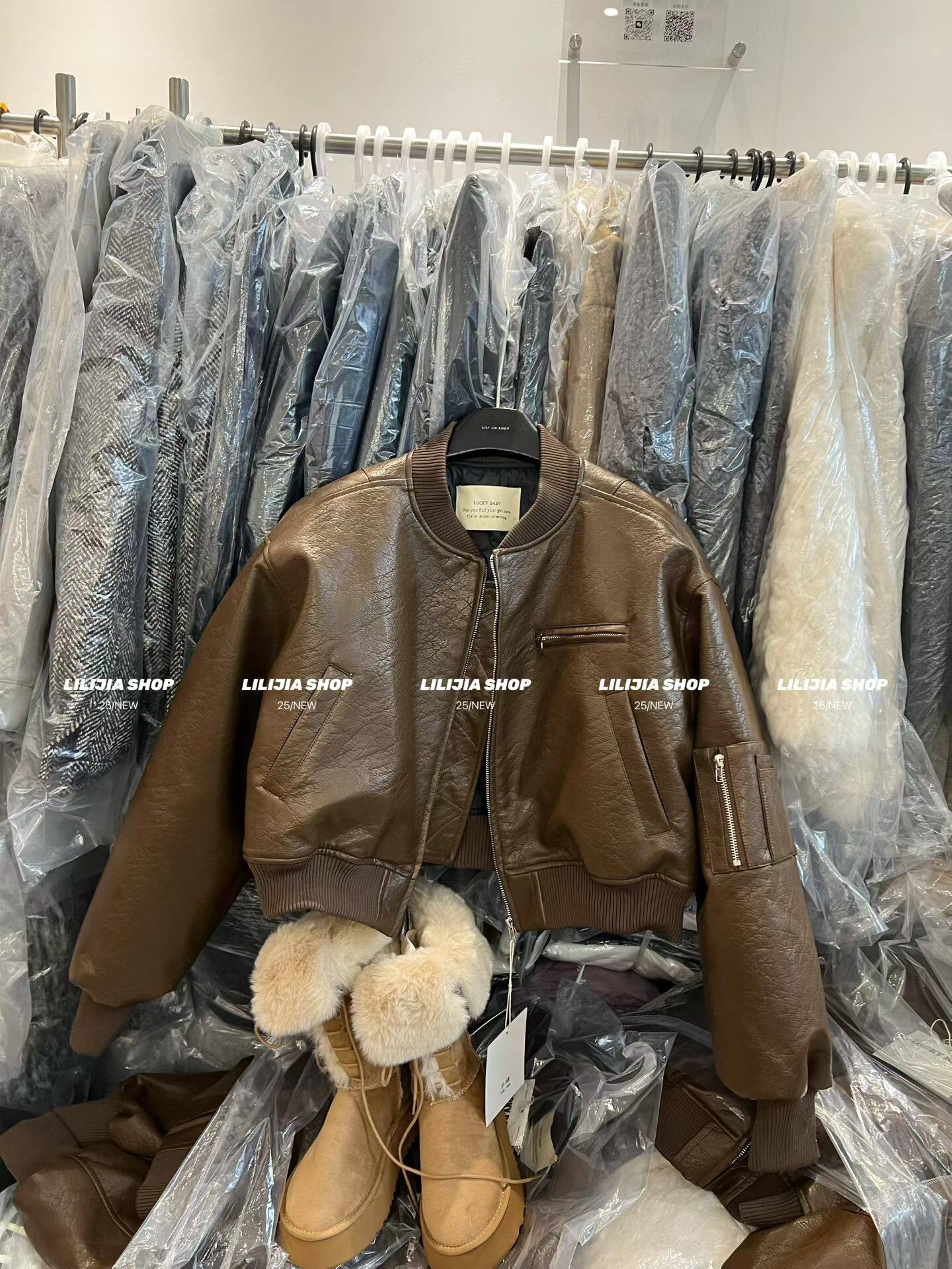 Miss家 辣妹羽绒飞行员皮衣夹克外套哑光PU皮短款加厚MA1棒球服女