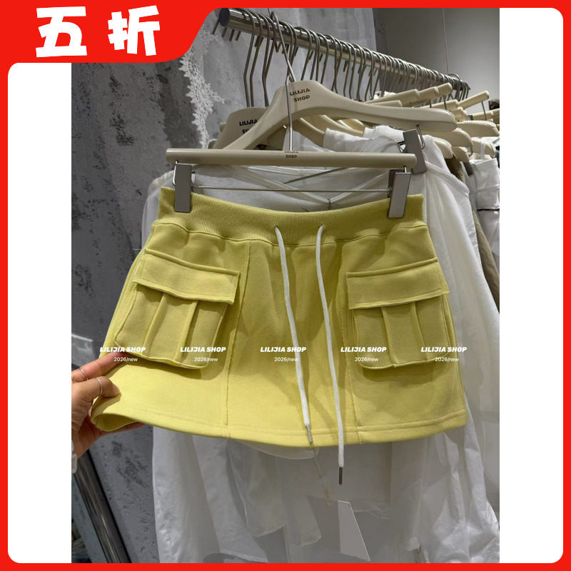 【五折】26夏季新款时尚百搭高腰显瘦A字裙多口袋女短款半身裙女
