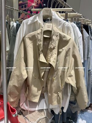 Miss家 2026年春季新款韩版宽松显瘦休闲百搭短款抽绳风衣外套女