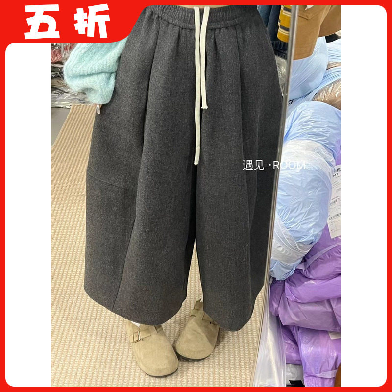 【五折】小个子阔腿灯笼裤女秋冬高腰毛呢大裤腿遮肉洋气八分裤女