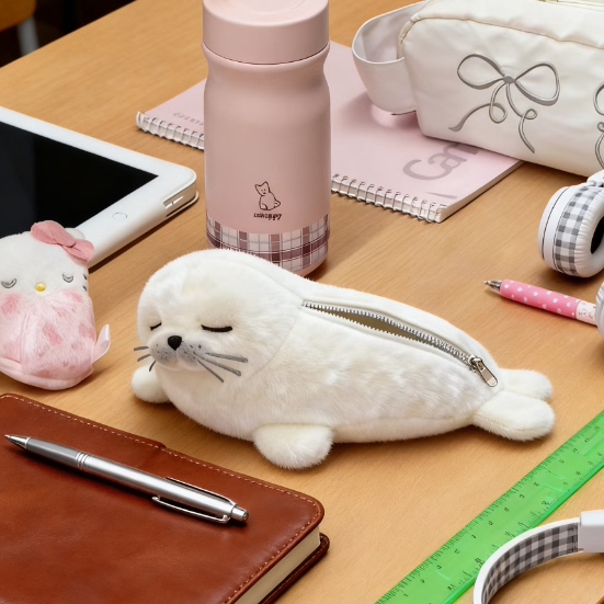 简约ins小海豹毛绒笔袋