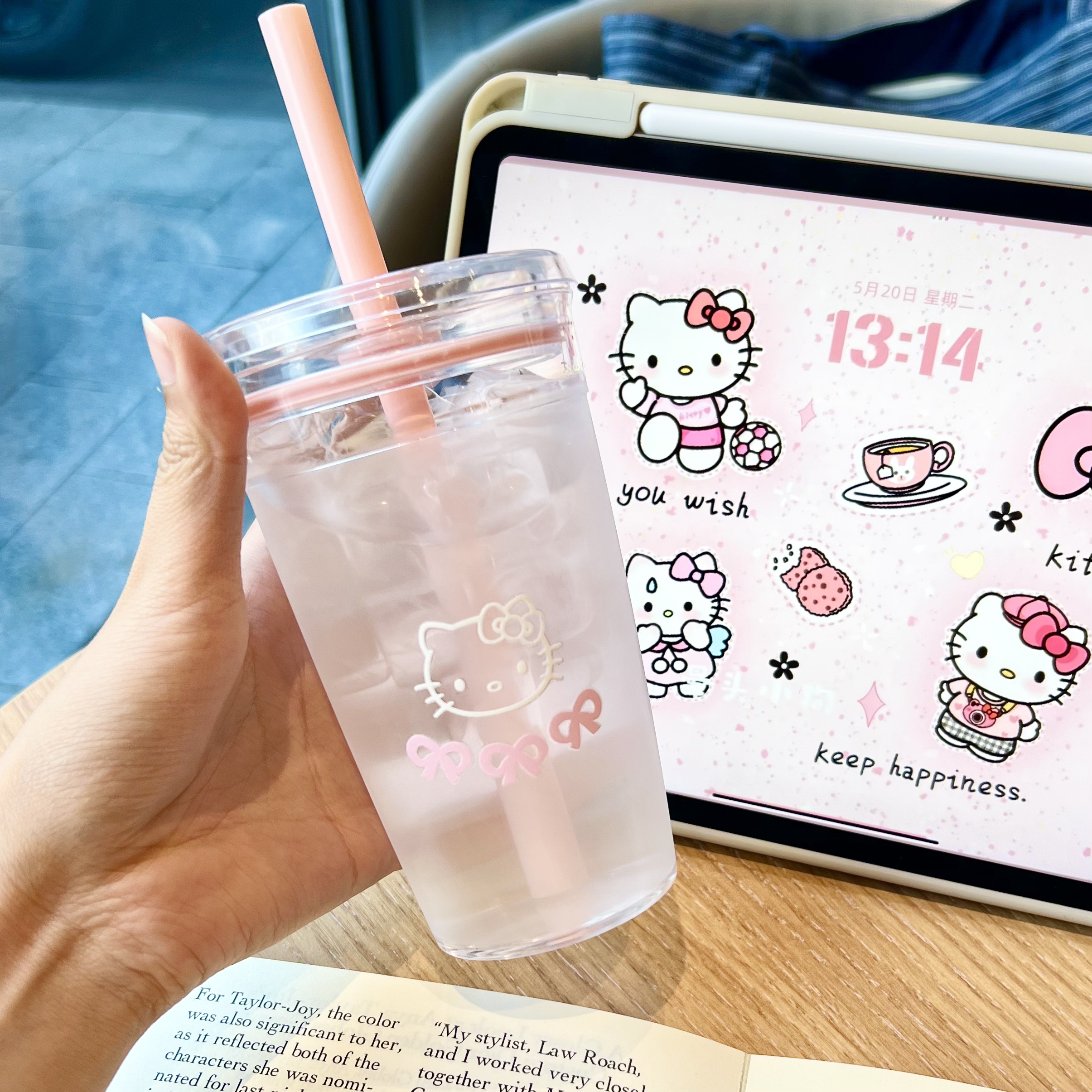Hellokitty吸管杯高颜值可爱少女心kt猫水杯学生大容量便携随行杯