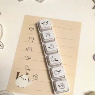 创意可爱小肥啾六联可拆卸印章高颜值手账小鸟图章diy装 饰素材章