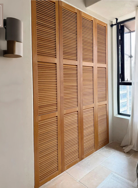 实木百叶柜门定制通风格栅衣帽间竹门遮光阳台门窗隔断折叠百叶门